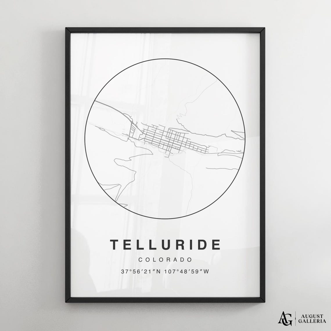 Telluride Colorado Minimalist City Map Poster with Coordinates