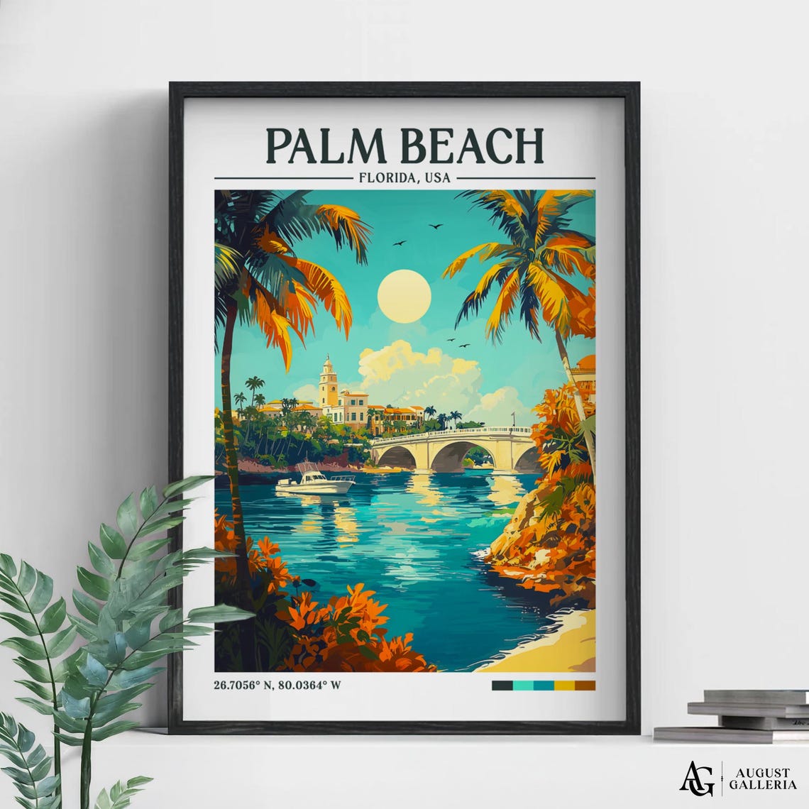Palm Beach Florida Retro Travel Print Wall Art Framed Canvas Poster Illustration Wanderlust