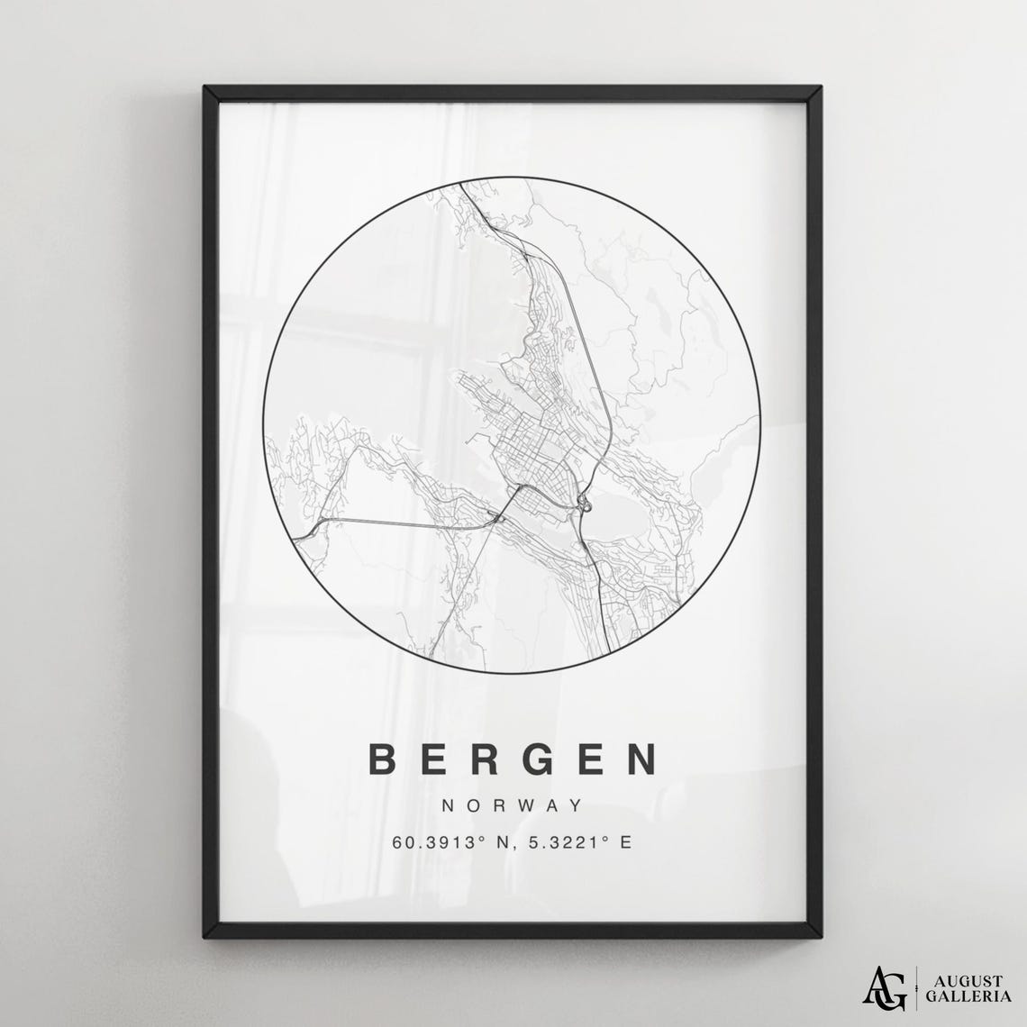 Bergen Norway Circular Street Map Minimalist City Map Poster