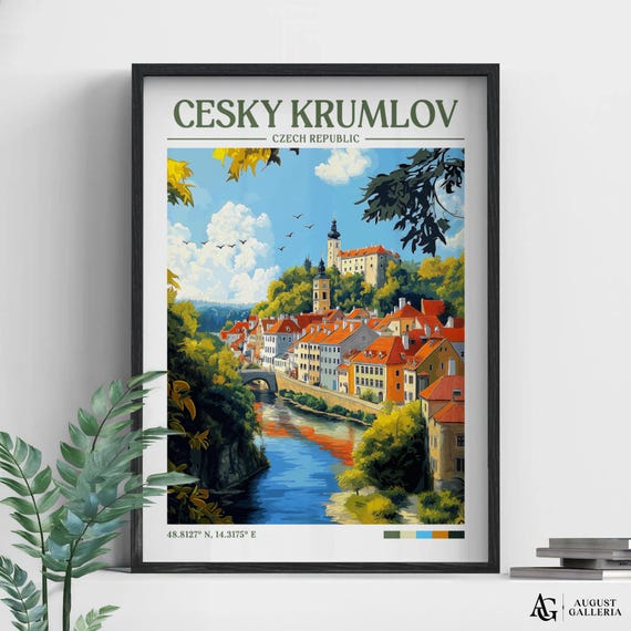 Esk Krumlov Czech Republic Retro Travel Print Wanderlust Posters Illustration Wall Art Framed Prints Canvas Poster