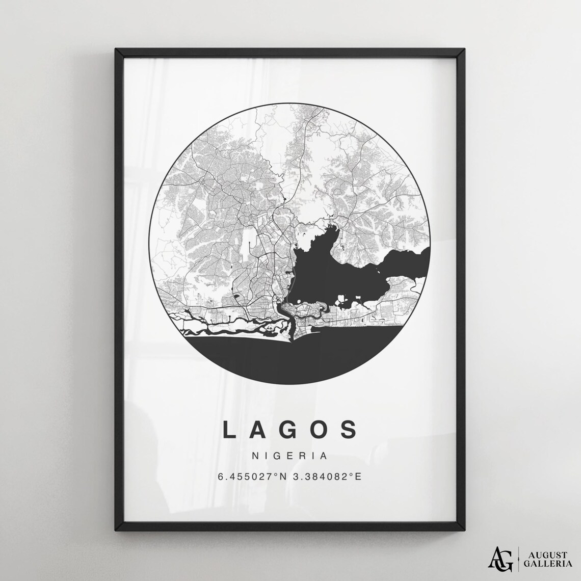 Lagos Nigeria Black And White Circular City Street Map Poster