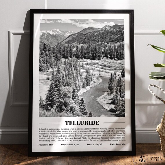 Telluride Colorado Mountain Valley Black and White Travel Poster