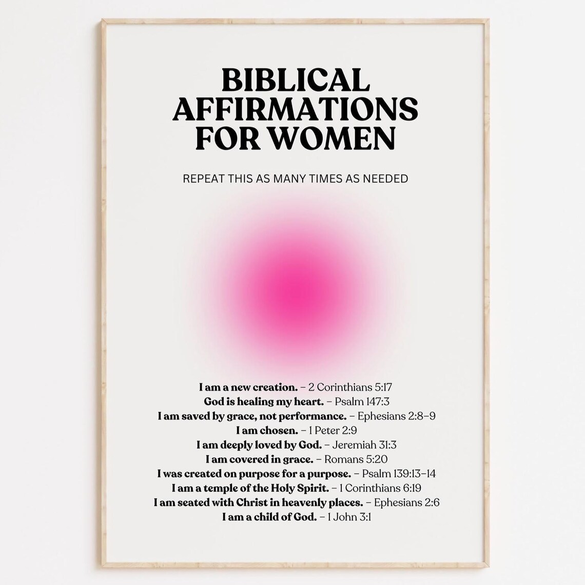 Biblical Affirmations for Women Pink Aura Faith Poster Daily Devotion