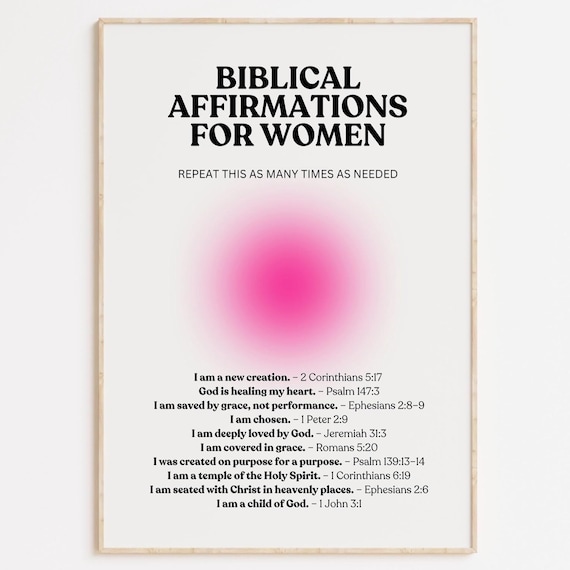 Biblical Affirmations for Women Pink Aura Faith Poster Daily Devotion