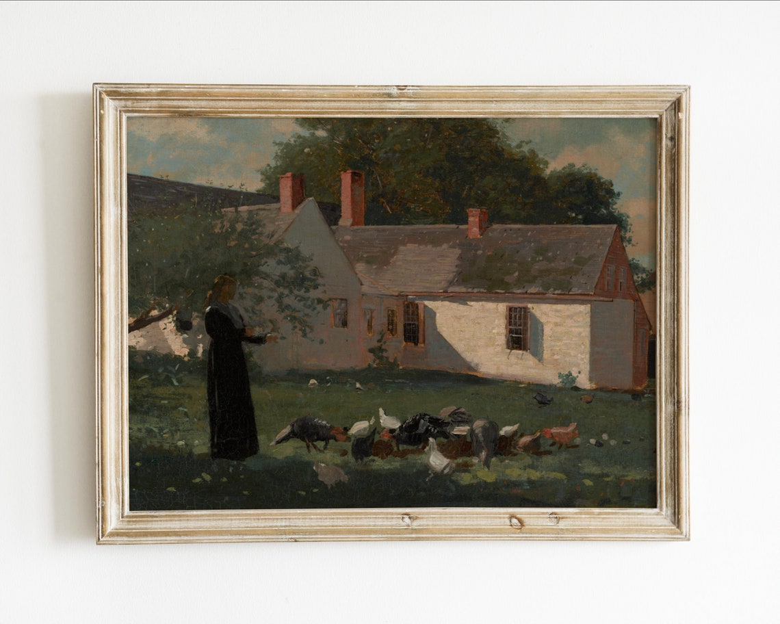 Rustic Painting Landscape Wall Art Vintage Art Farmhouse Prints Farm Print Country Painting Antique Painting Art