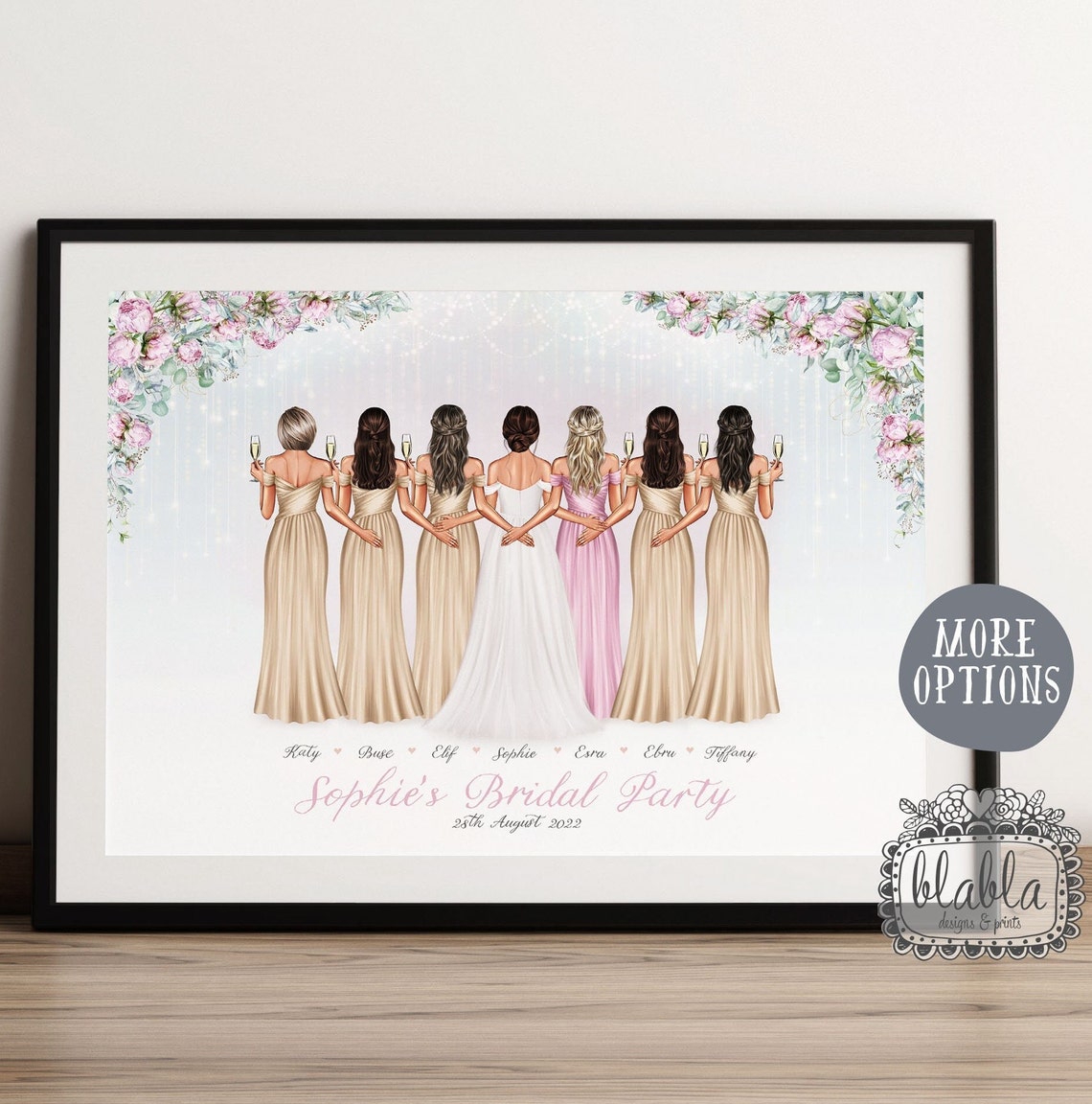 Bridal Party Personalised Gift Gift For Bride Maid Of Honour Gift Wedding Peonies Hen Party Gift Wedding Gift