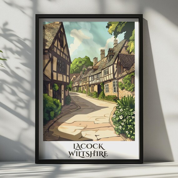 Lacock Wiltshire Travel Poster English Village Wall Art Cotswold Print