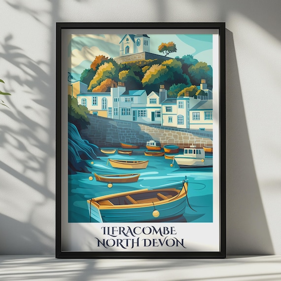 Ilfracombe North Devon Harbour Print Vintage Travel Poster Coastal Wall Art