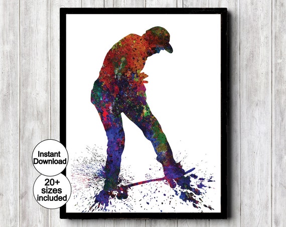 Skateboard Wall Art Boys Sports Poster For Teen Room Decor Skateboarder Gift Skateboarding Print In Grungy Watercolor
