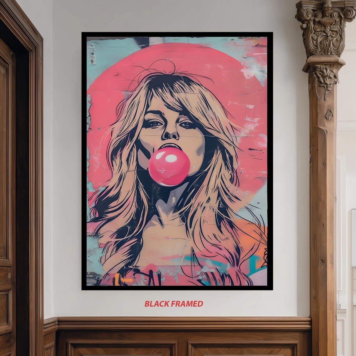 Pop Art Girl Blowing Bubblegum, Street Style Art Print