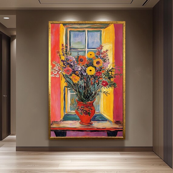 Matisse Style Red Vase Wildflowers Window Bold Fauvist Still Life Poster