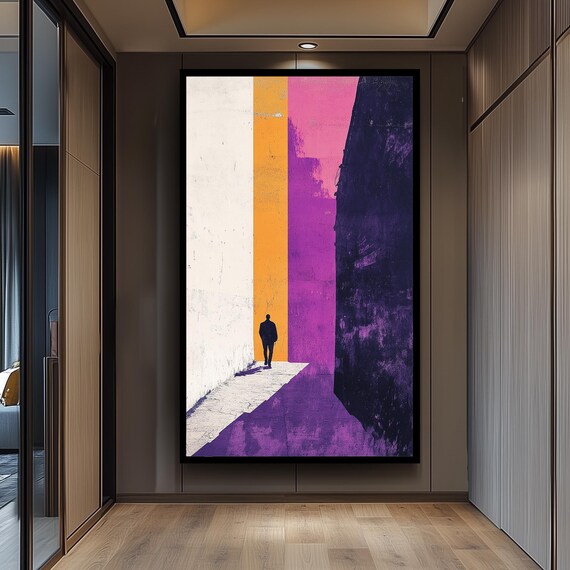 Lone Silhouette Figure Bold Color Block Orange and Purple Minimalist Print