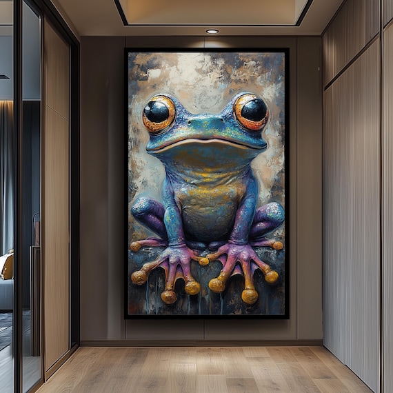 Surreal Purple Tree Frog with Amber Eyes Fantasy Oil Painting Poster