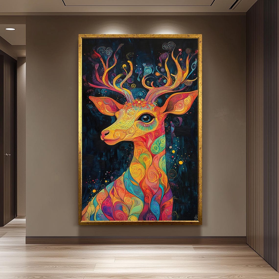 Psychedelic Deer Portrait Colorful Surreal Forest Animal Poster