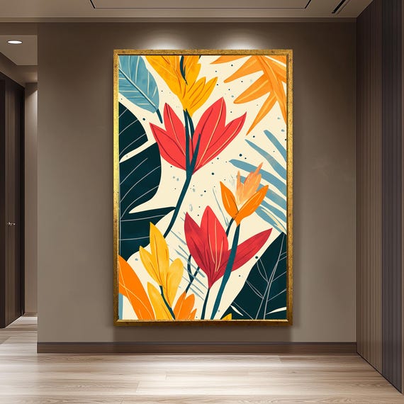 Midcentury Modern Floral Print Abstract Botanical Wall Decor Colorful Retro Inspired Artwork Vibrant Design For Contemporary Home Interiors