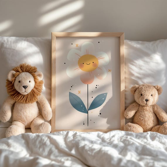 Smiling Daisy Nursery Print Cheerful Floral Wall Art