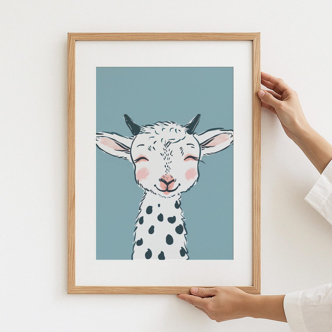 Smiling Goat Face Cute Farm Animal Nursery Kids Room Wall Poster