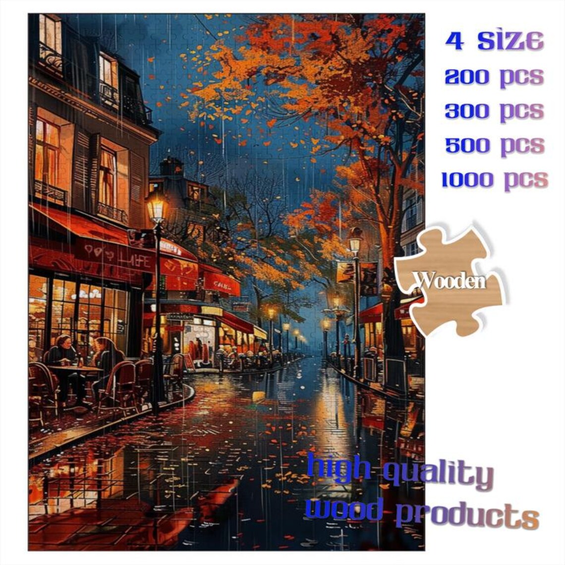 Rainy Autumn Paris Street Cafe Evening Oil Painting Scene Poster - Image 2