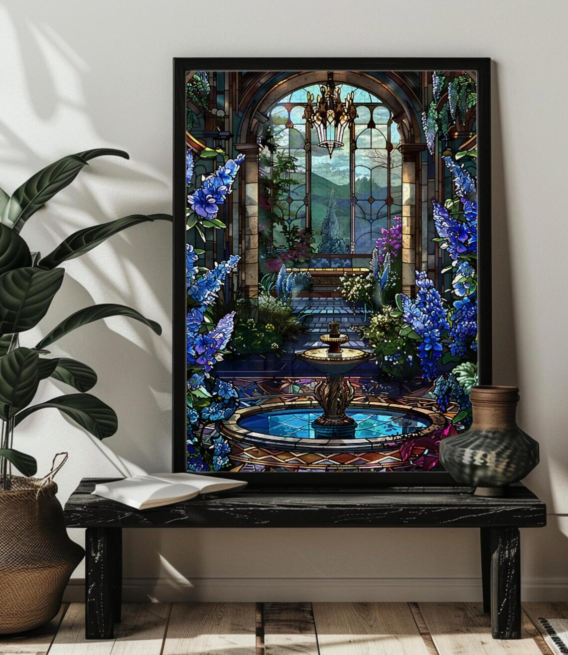 Stained Glass Lavender Delphiniums Art Print