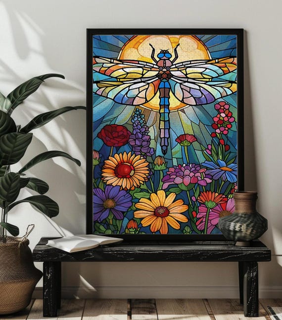 Stained Glass Dragonfly Art Print, Dragonfly Decor