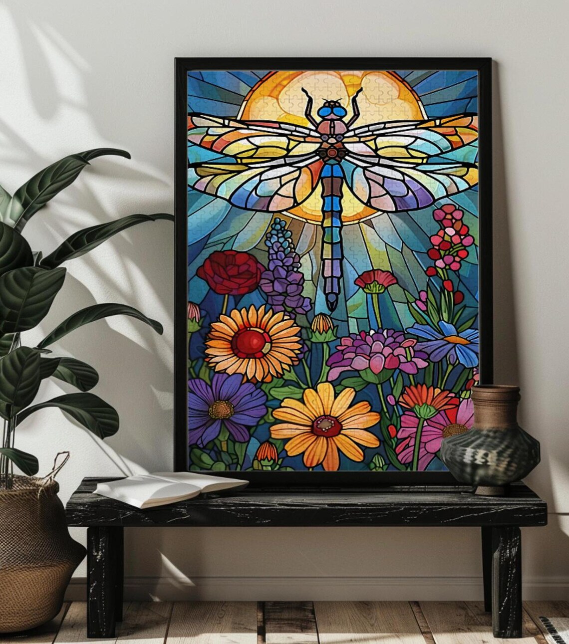 Stained Glass Dragonfly Art Print, Dragonfly Decor