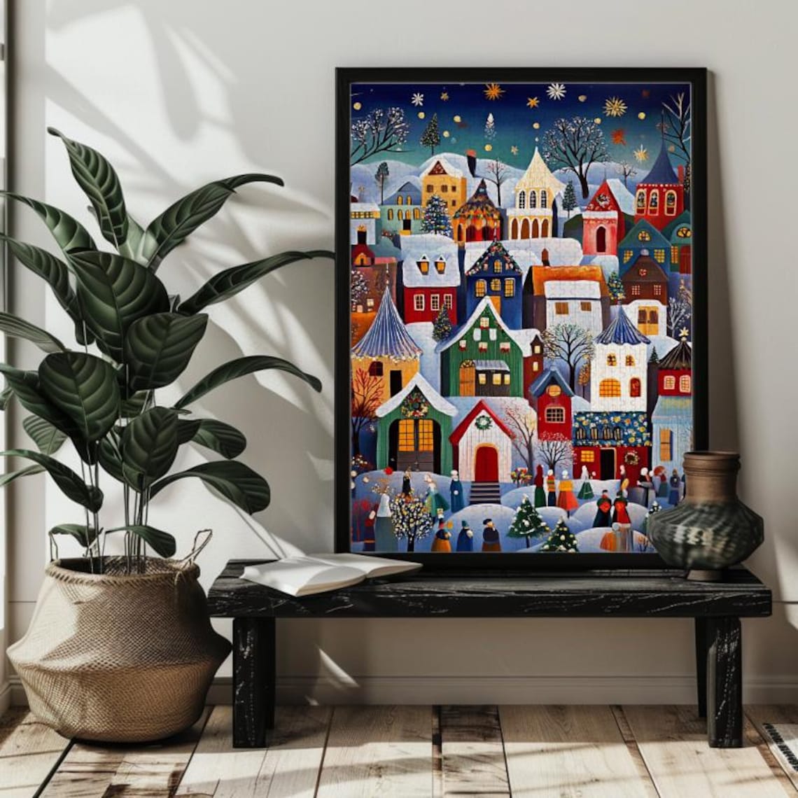 Christmas Snowy Village Art Print, Scandinavian Style - Image 3