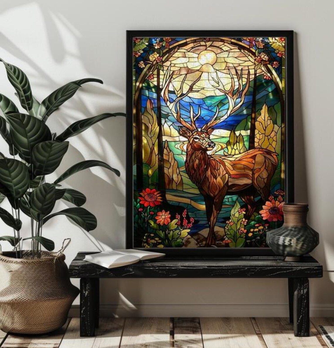 Stained Glass Deer Jigsaw Puzzle Art Print - Image 3