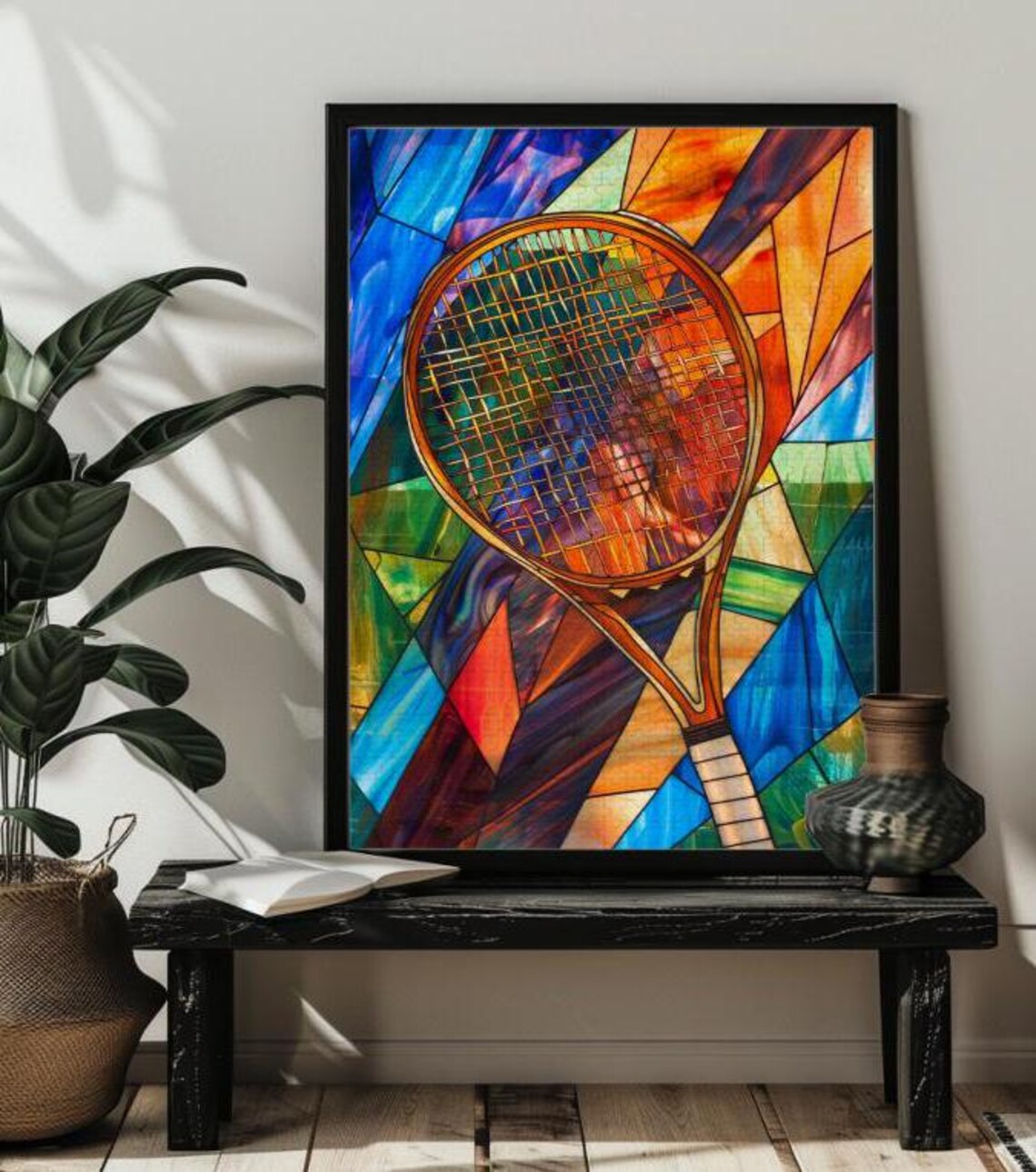 Stained Glass Tennis Racket Puzzle Art Print - Image 3