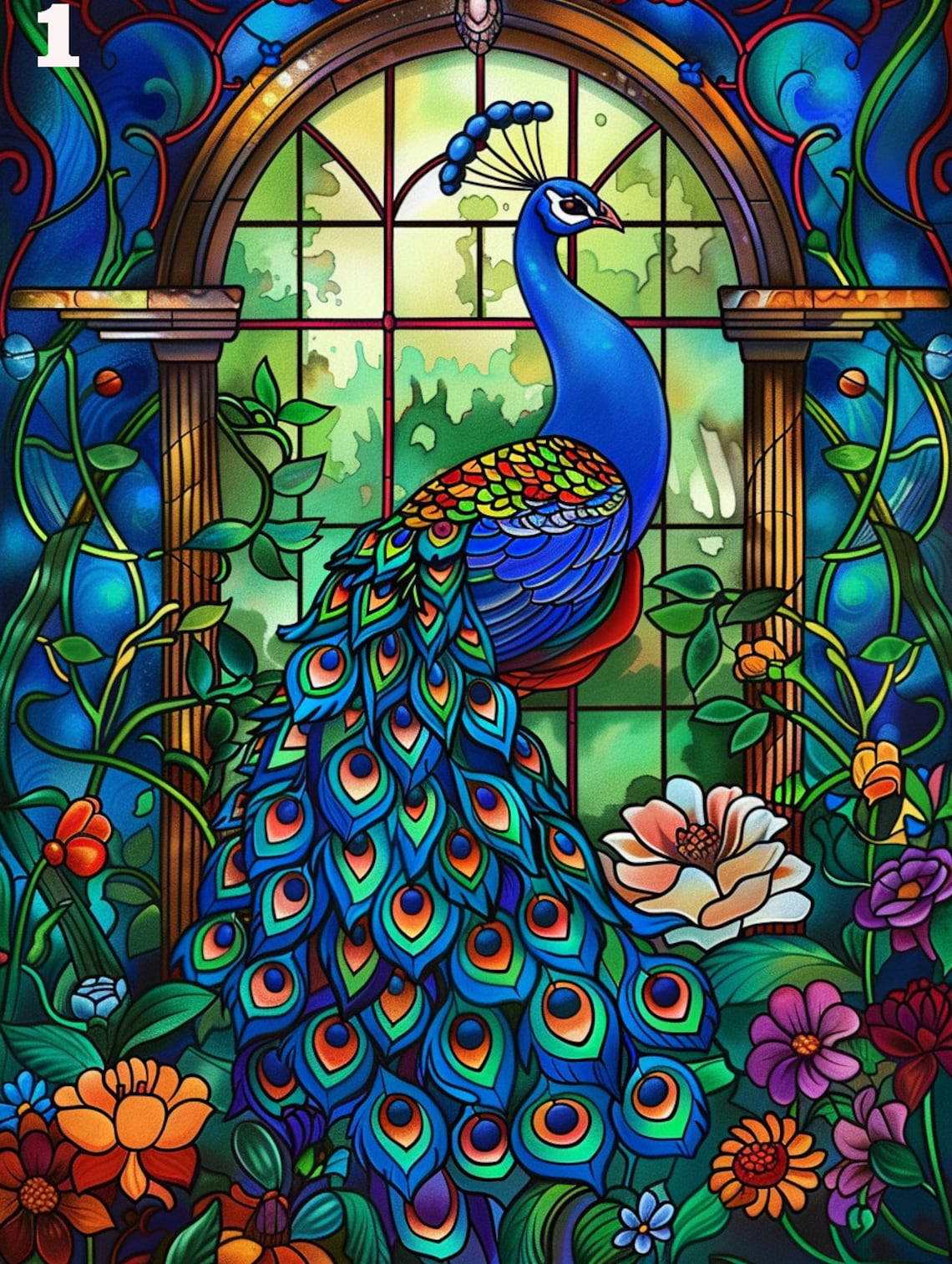 Blue Peacock Stained Glass Diamond Art Painting Kit - Image 4