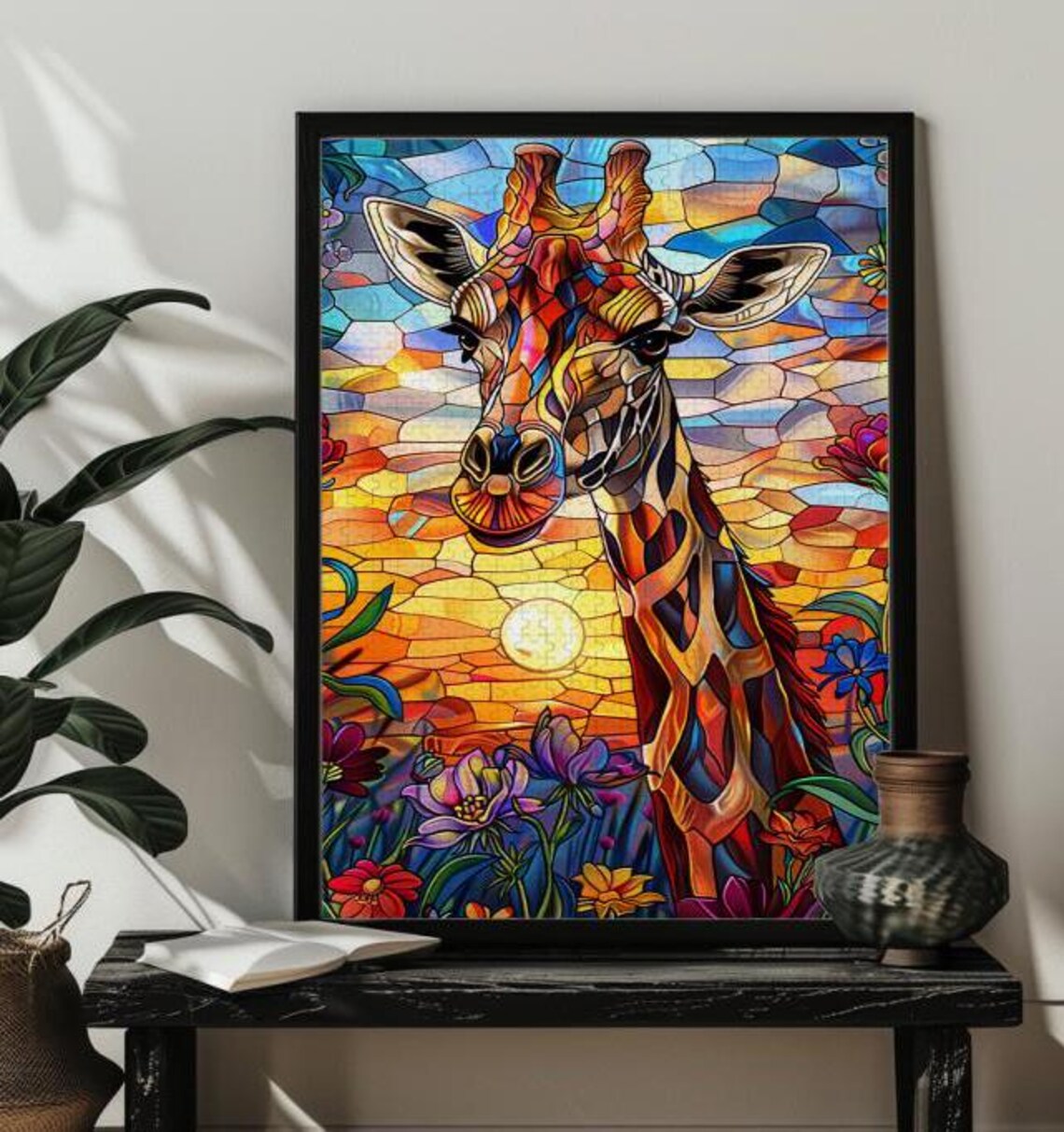 Stained Glass Giraffe Art Print, Animal Puzzle - Image 3