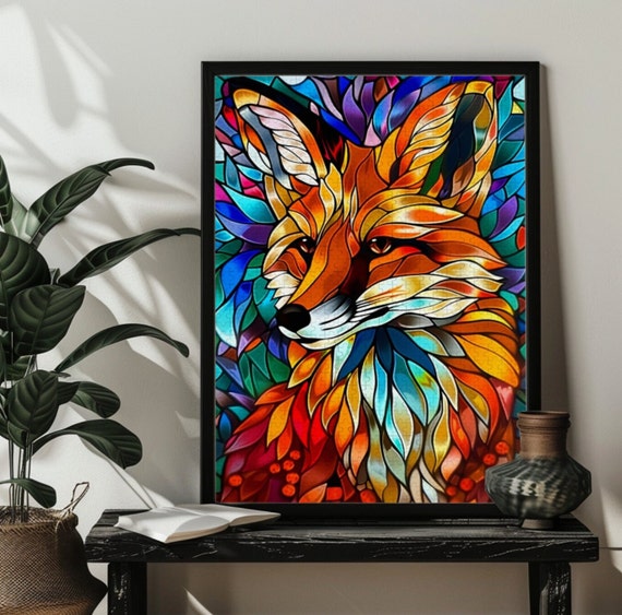 Stained Glass Fox Jigsaw Puzzle, Fox Wall Art Decor