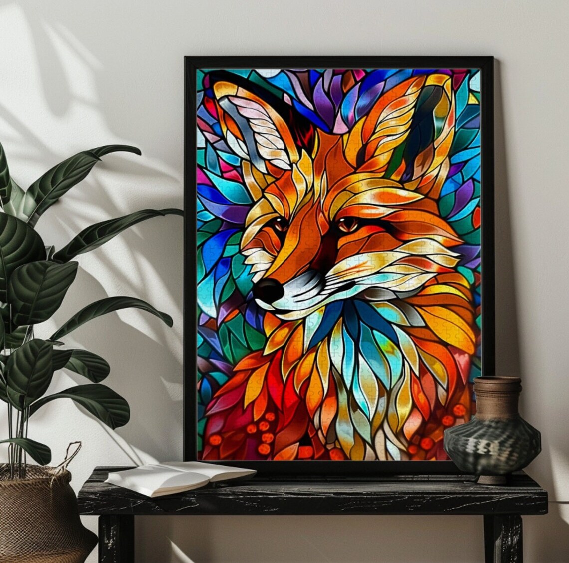 Stained Glass Fox Jigsaw Puzzle, Fox Wall Art Decor