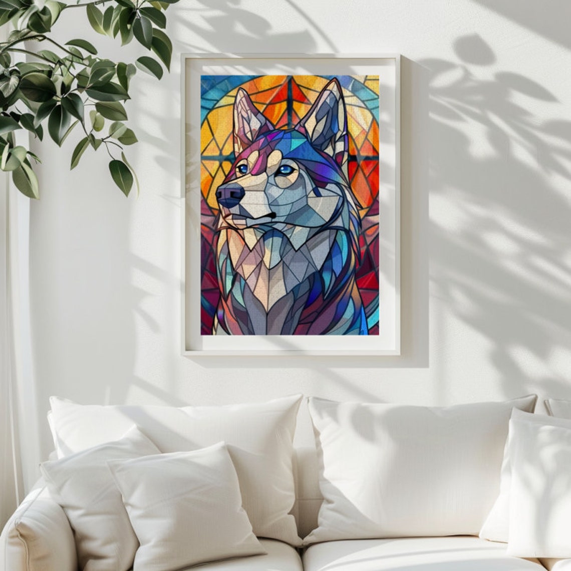Stained Glass Husky Portrait with Blue Eyes Blue Wolfdog Poster - Image 3