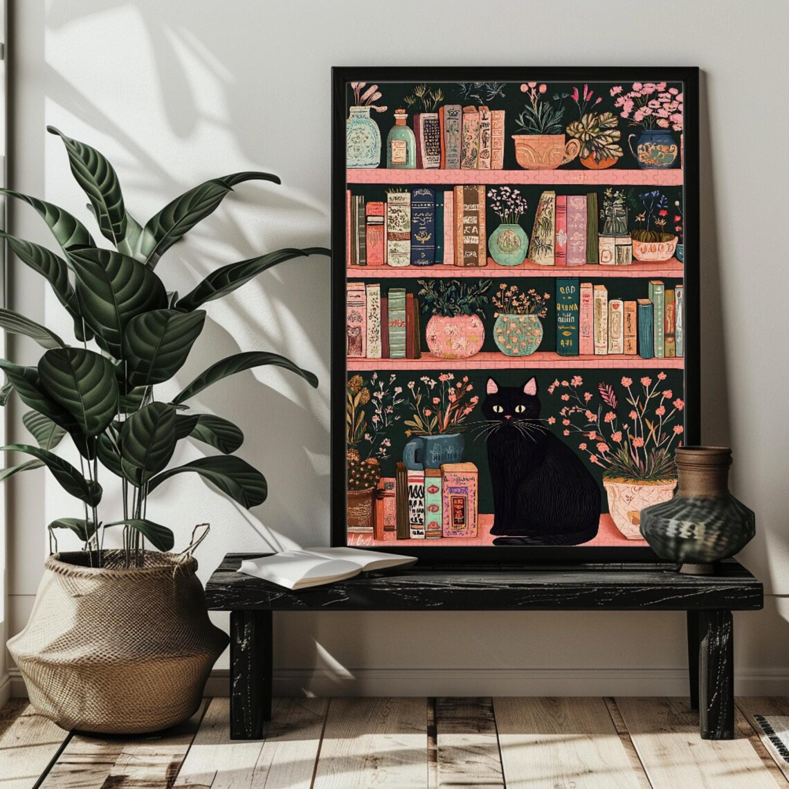 Cozy Cat Bookcase Art Print, Cat Lover Gift - Image 3