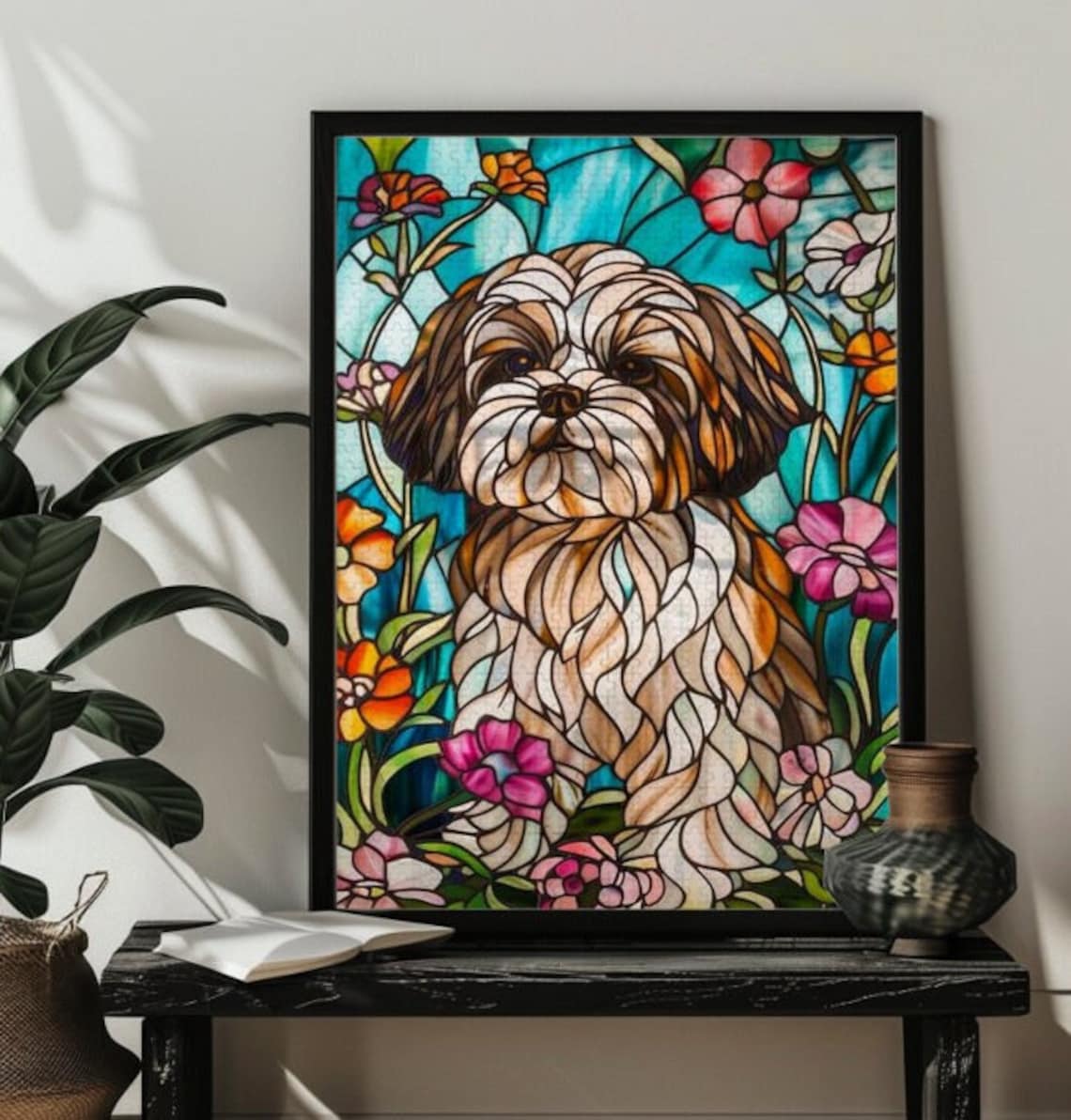 Shih Tzu Stained Glass Jigsaw Puzzle Art Print