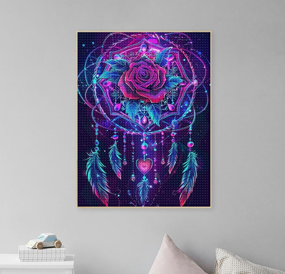 Neon Dreamcatcher with Purple Rose Cosmic Night Floral Poster - Image 4