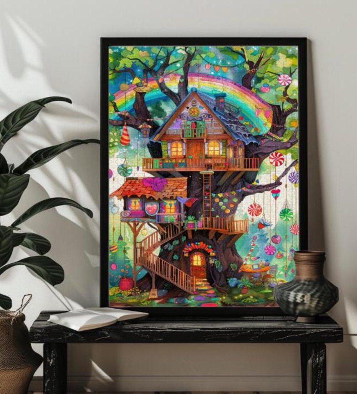 Fantasy Tree House Abstract Whimsical Landscape Art Print - Image 4
