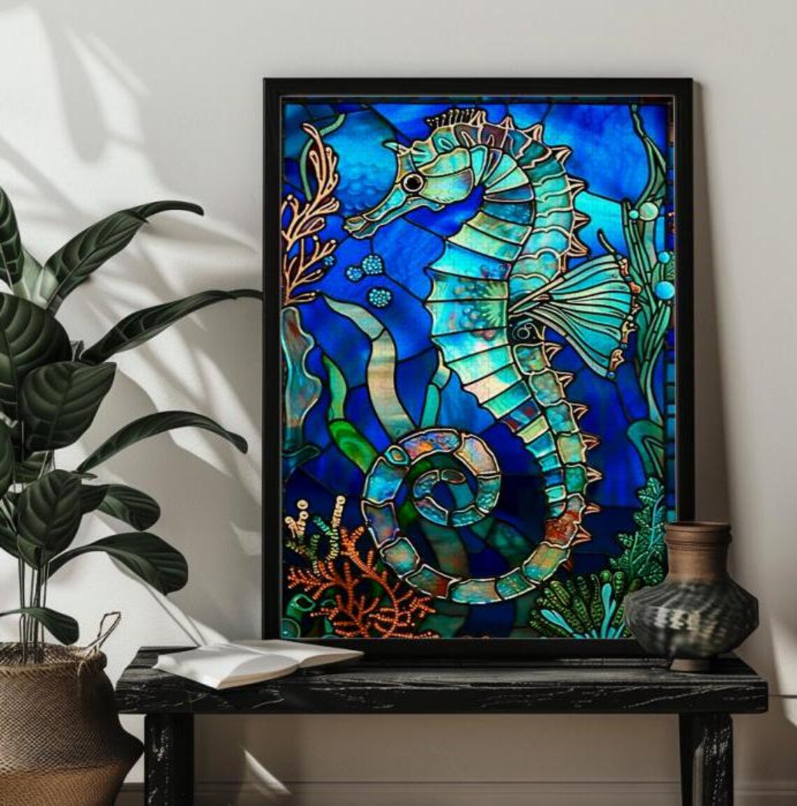 Stained Glass Seahorse Jigsaw Puzzle Art Print - Image 4