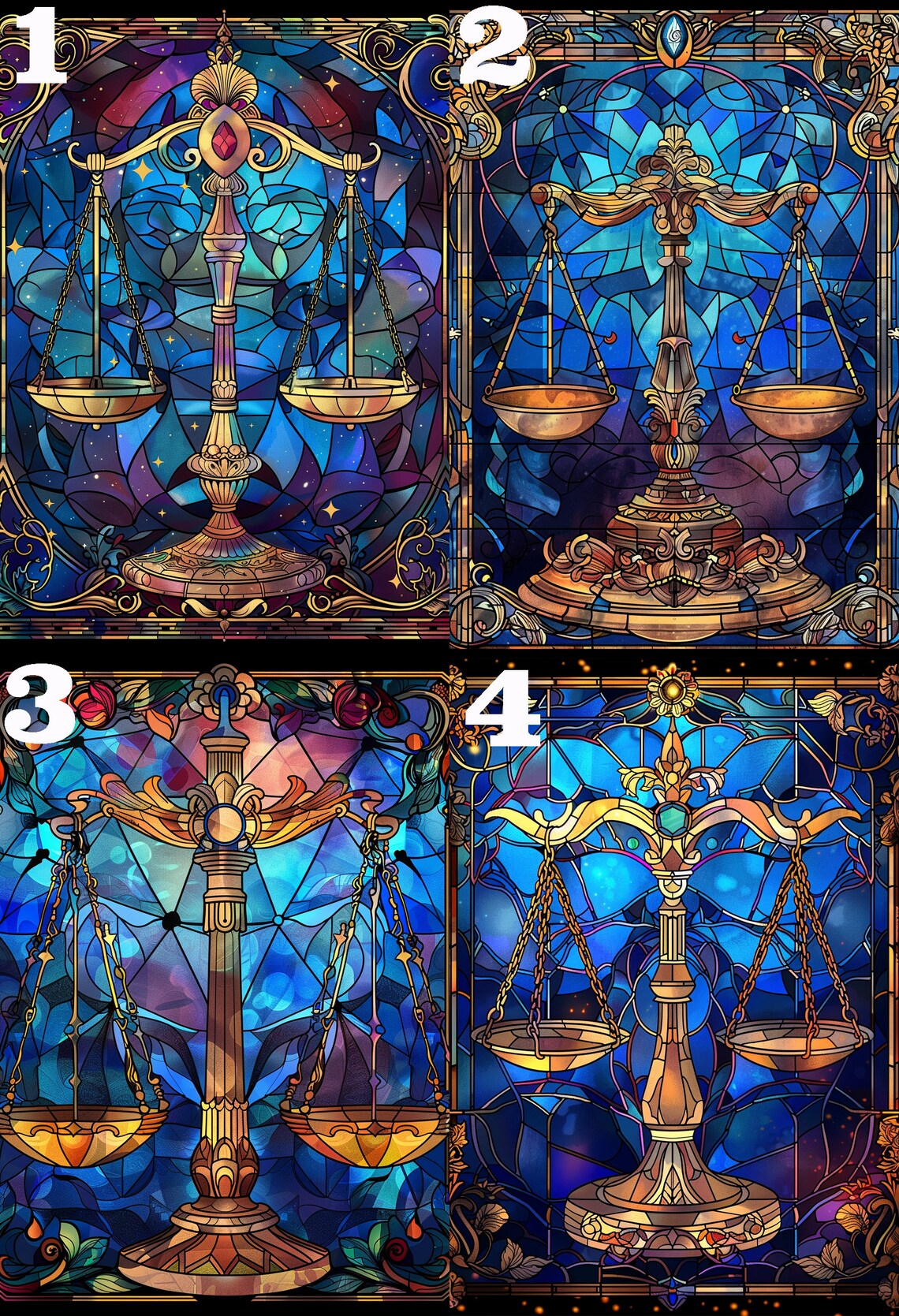 Golden Libra Scales Stained Glass Zodiac Starry Night Art Poster - Image 4
