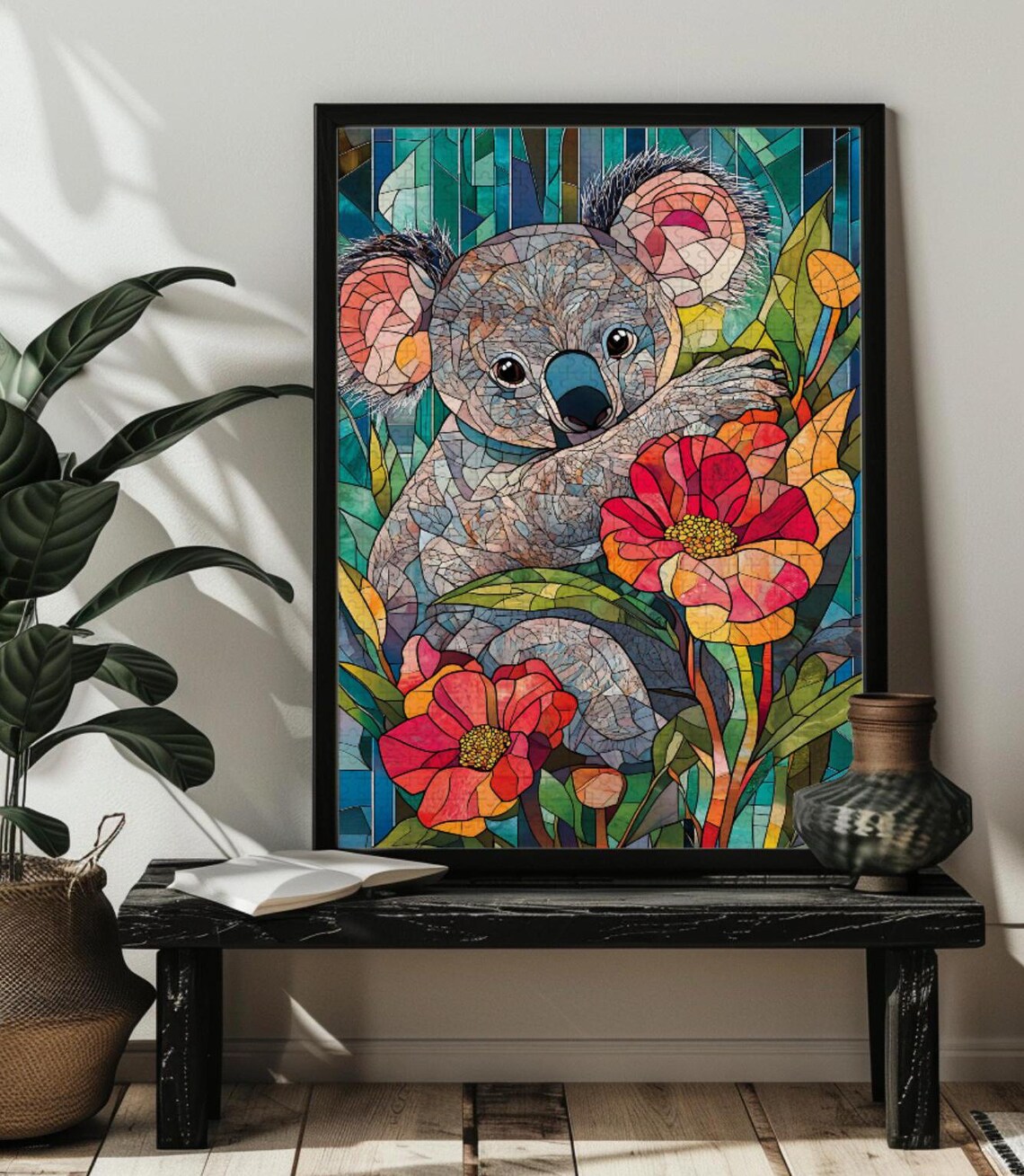 Stained Glass Koala Travel Poster, Wildlife Art