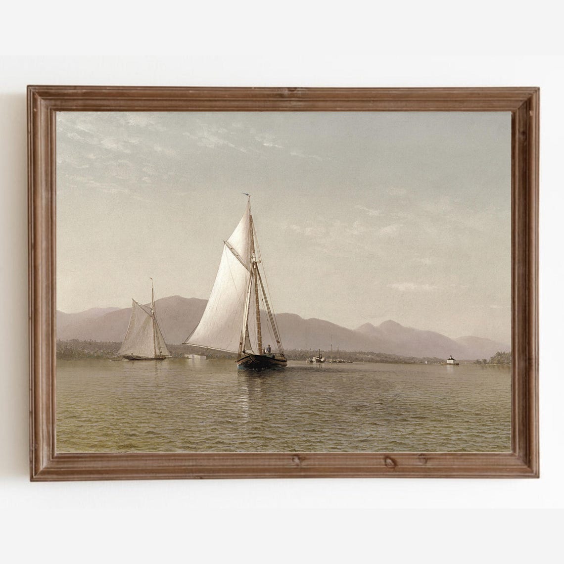 Muted Sailboat Print Vintage Nautical Painting Seascape Oil Painting Vintage Coastal Art Antique Lake House Decor Art