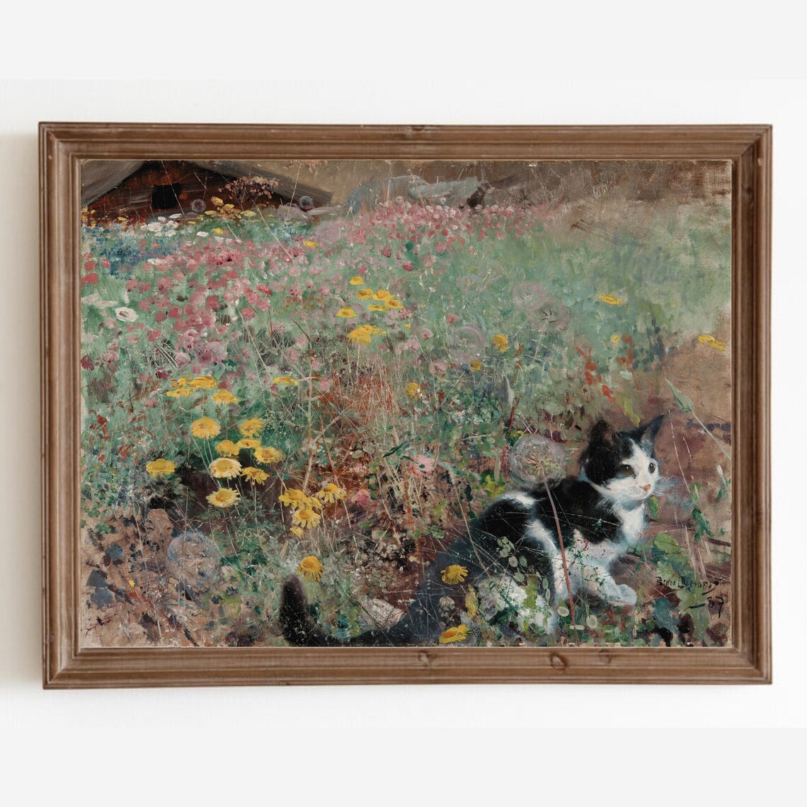 Vintage Cat Portrait, Floral Animal Art Print