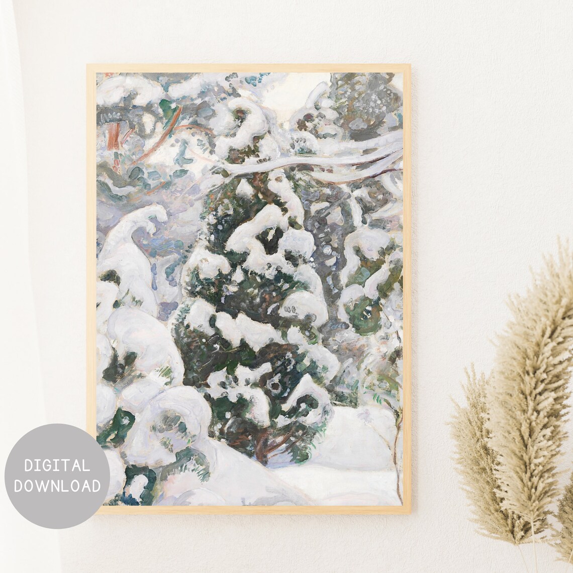 Snow Covered Pine Tree Vintage Winter Landscape Art Print - Image 2