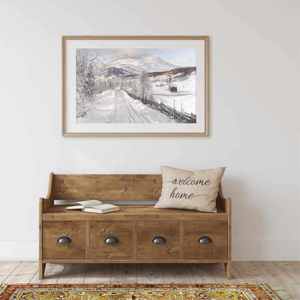 Snowy Mountain Road Winter Valley Fence Cabin Vintage Landscape Poster - Image 2