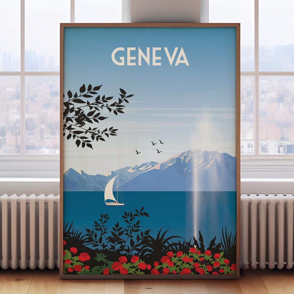 Geneva Travel Poster, Switzerland Travel Print