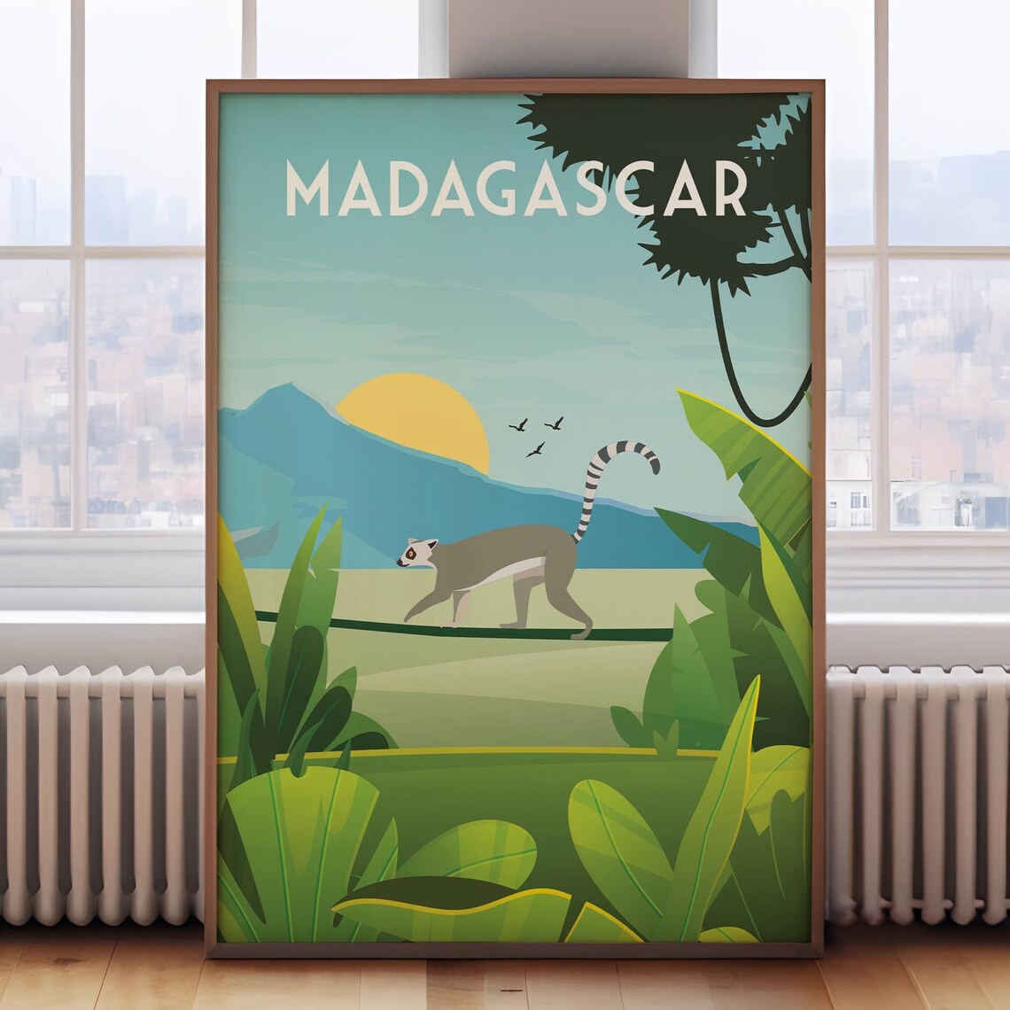 Madagascar Retro Travel Poster, Lemur Art Print