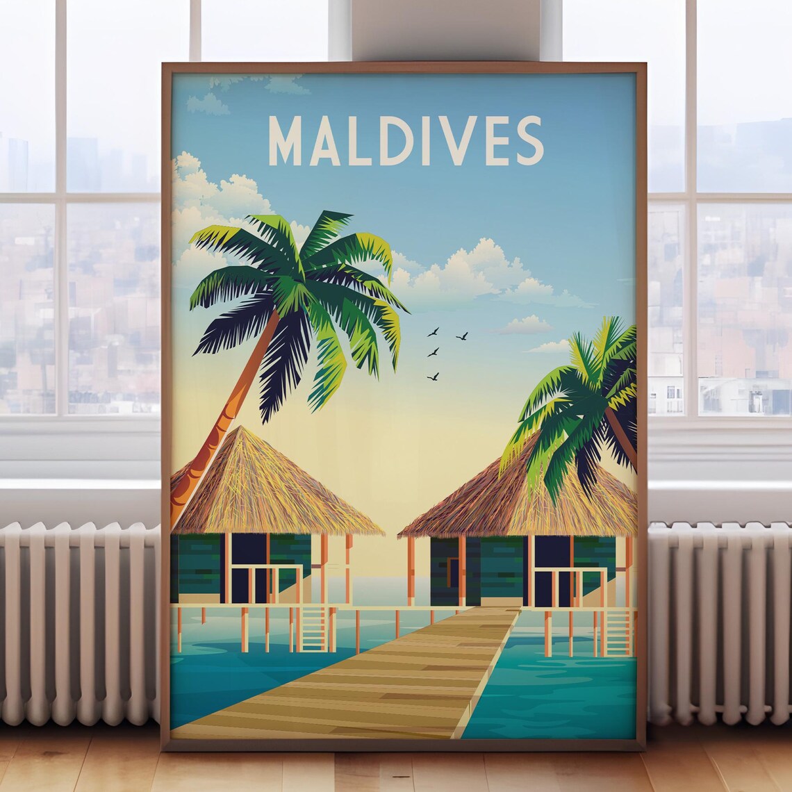 Maldives Retro Travel Poster, Vintage Wall Art Print