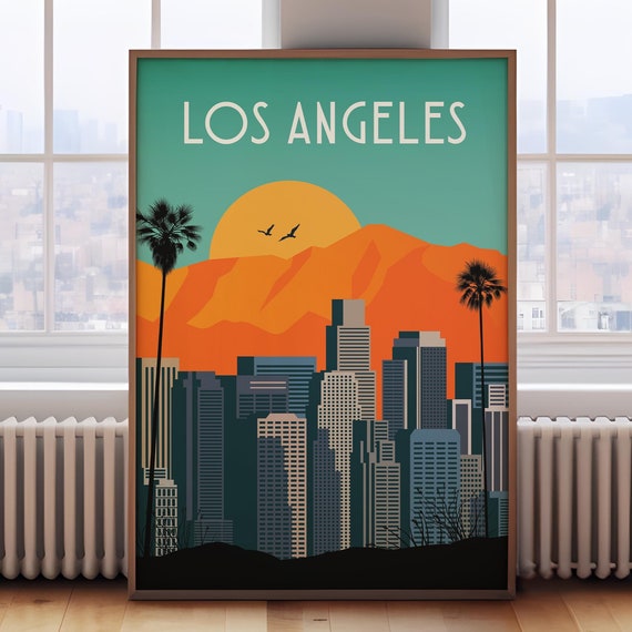 Los Angeles Travel Poster, Retro California Art Print