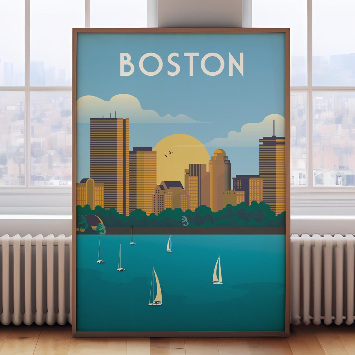 Boston Retro Travel Poster, City Wall Art Print