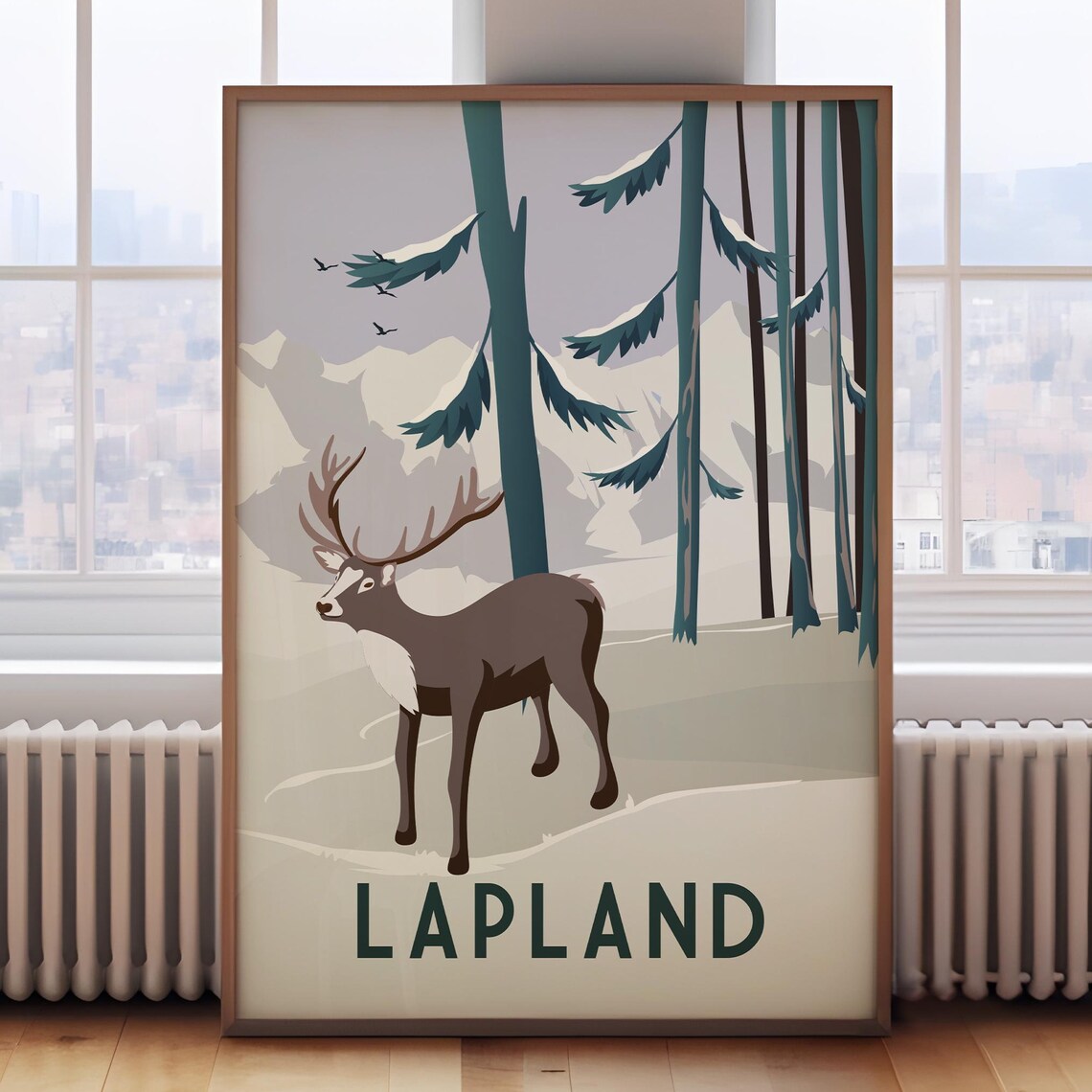 Lapland Retro Travel Poster, Finland Wall Art Print